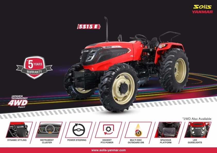 Solis 5515 4WD Tractor with 55 HP E3 Engine and High Torque Multispeed Transmission
