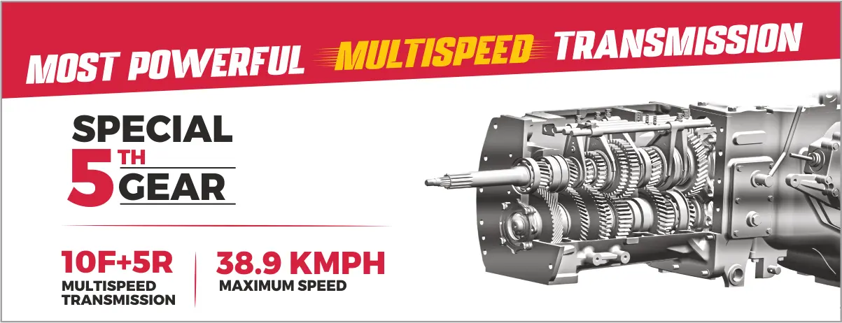 Solis tractor multispeed transmission with 10F+5R gearbox and 38.9 kmph top speed